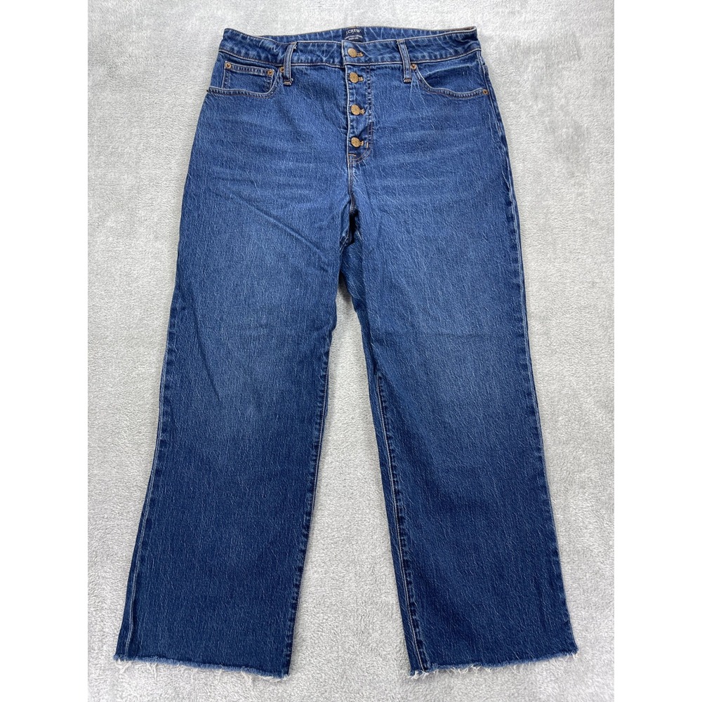 J.Crew Jeans Women 31 Blue Curvy Full Length Wide-Leg Button Fly Raw Hem